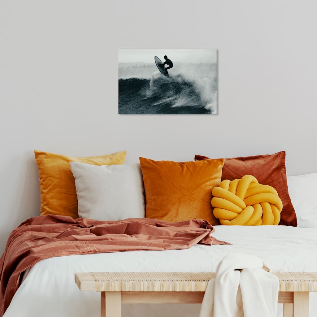 Wynwood Studio Canvas Sports and Teams Catch the Wave Black and Dark Gray Nautical & Coastal Wall Art Canvas Print