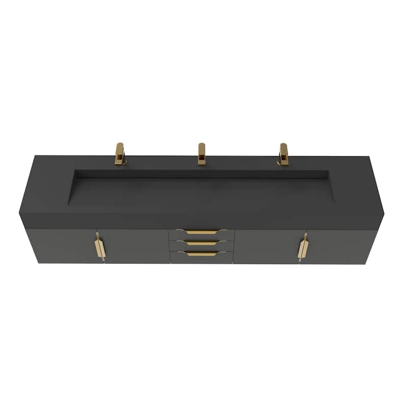Nile 84-Inch Wall Mounted Bathroom Vanity Set w/ Black Top