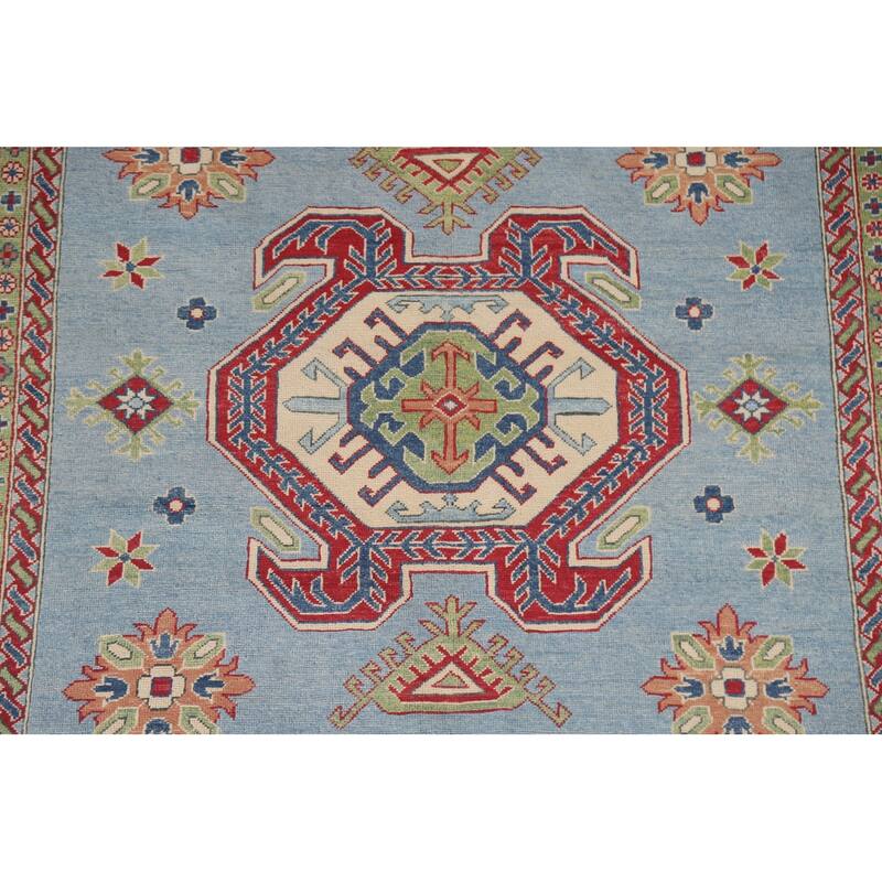 Hand Knotted Oriental 100% Wool Carpet Traditional Geometric Navy Blue & Blues Kazak Area Rug - 10' 0'' X 6' 9''