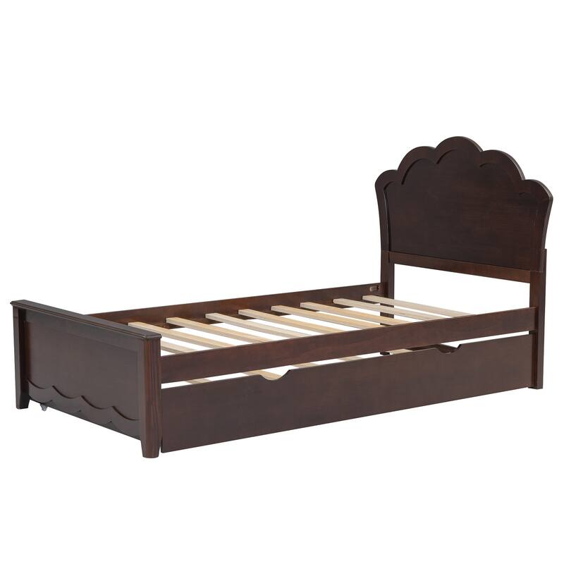 Wood Twin Bed with Trundle and Headboard, Solid Pine Frame, Space-Saving Design, Ideal for Guest Rooms