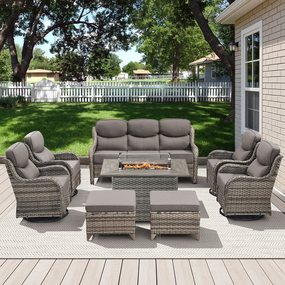 Meyreso 8-Piece Wicker Outdoor Patio Fire Pit Sofa Set with 6-Inch Thick Cushions