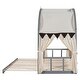 preview thumbnail 53 of 56, Wood Twin Size Bed Frame with Arched Roof, Floor Bed with Light and Curtain, Pull-out Kids Bed for Girls Boys Bedroom