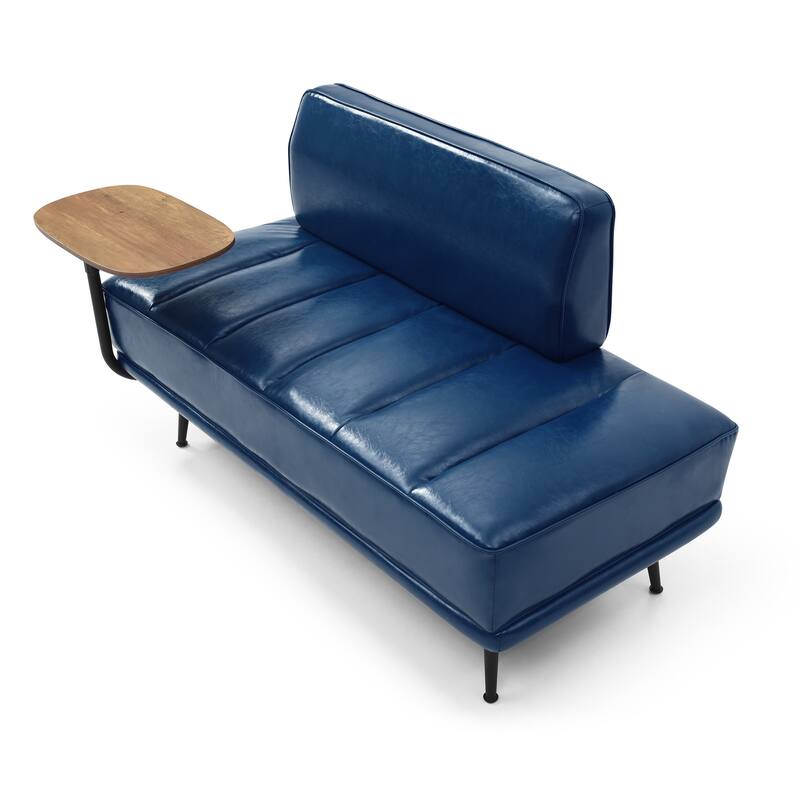 PU Leather Upholstered End of Bed Bench, 360-Degree Swivel Tray Small Loveseat, Window Bench with Side Table & Metal Legs
