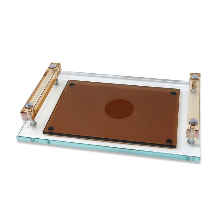 Glass Serving Tray with Amber Handles