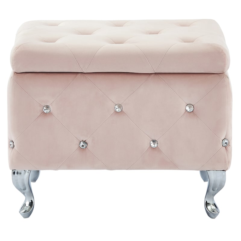 Monique-Velvet Storage Bench with Crystals
