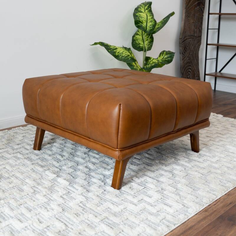 Addison Square Upholstered Ottoman Comfortable choice, multiple functions, classic design, and cozy corners - Antique brown,Brown,Cognac
