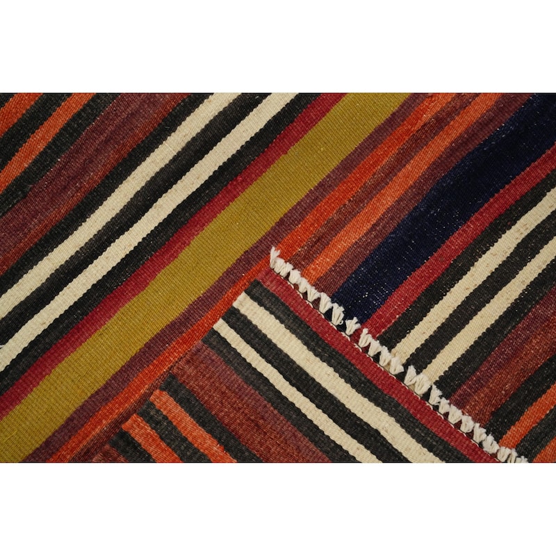 Hand Woven Oriental 100% Wool Carpet Southwestern Geometric Oranges & Rust Kilim Area Rug - 9' 7'' X 5' 1''