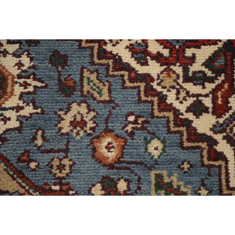 Hand Knotted Oriental 100% Wool Carpet Traditional Medallion Navy Blue & Blues Heriz (serapi) Area Rug - 5' 10'' X 4' 0''