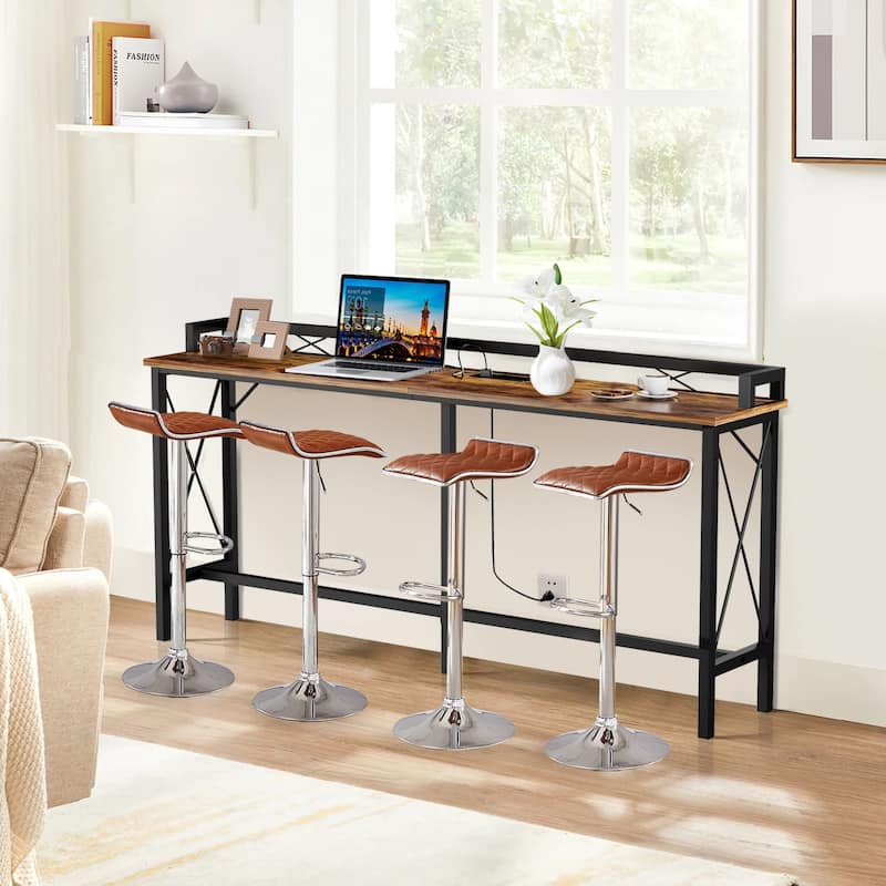 5-Pieces Console Table with Bar Stools Set, with 2 Outlet and 2 USB Ports, Dining Table Sets for Breakfast Nook