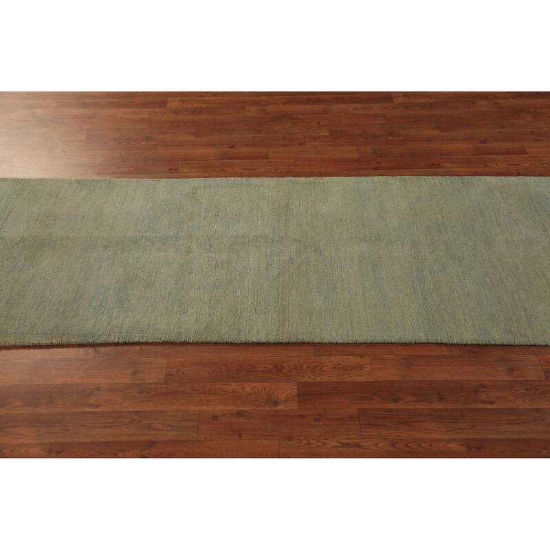 Green Gabbeh Modern Runner Rug Handmade Wool Carpet - 2'7" x 9'7"