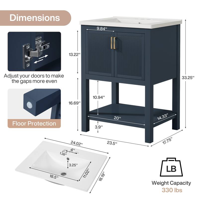 Bathroom Vanity with Sink, Solid Wood Frame Freestanding Vanity