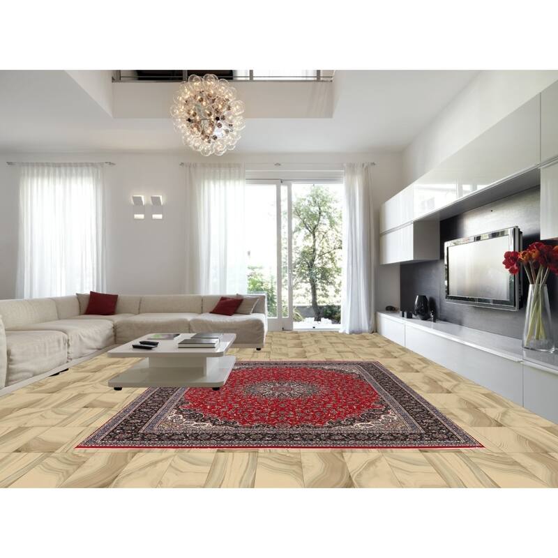 Traditional Floral Kashan Turkish Rug Machine-Made Red Carpet - 9'8" x 13'2"