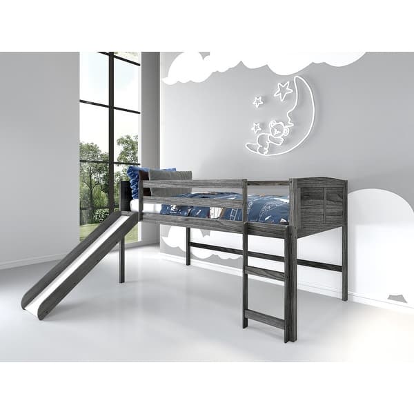 slide 2 of 17, Twin Louver Low Loft with Slide in Antique Grey Twin Loft - No Tent