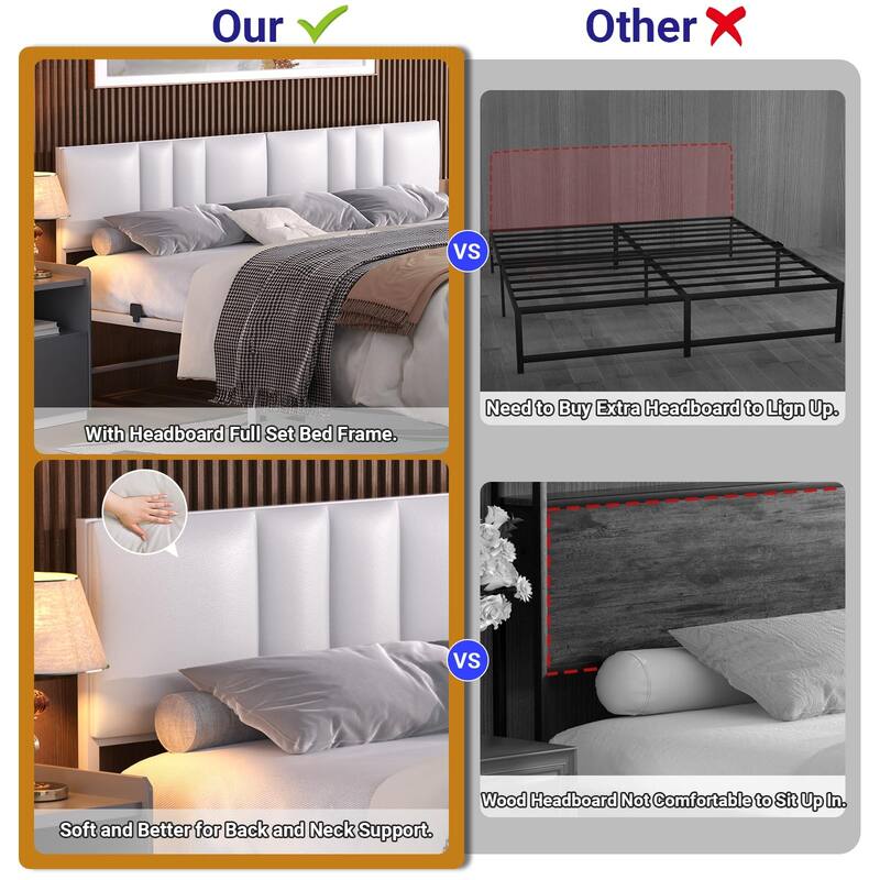 Platform Bed Frame with Ajustable Upholstered Headboard, Bed with USB Port and Charge Station