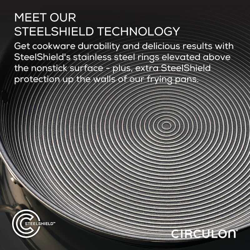 Circulon Clad Stainless Steel Induction Wok with Glass Lid and Hybrid SteelShield and Nonstick Technology, 14-Inch, Silver