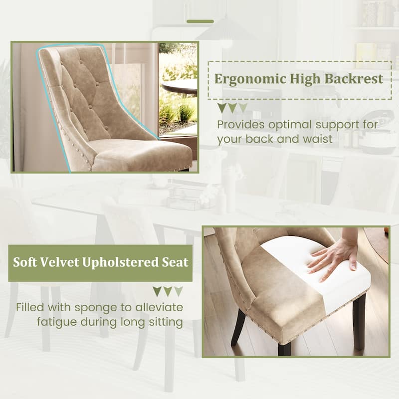Gymax Upholstered Dining Chairs Set of 2 Tufted Wingback Chairs w/
