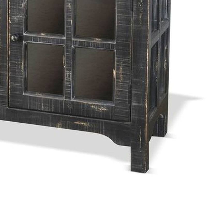 Kobe TV Stand Media Cabinet, Glass Doors, Farmhouse Black 62 Inch