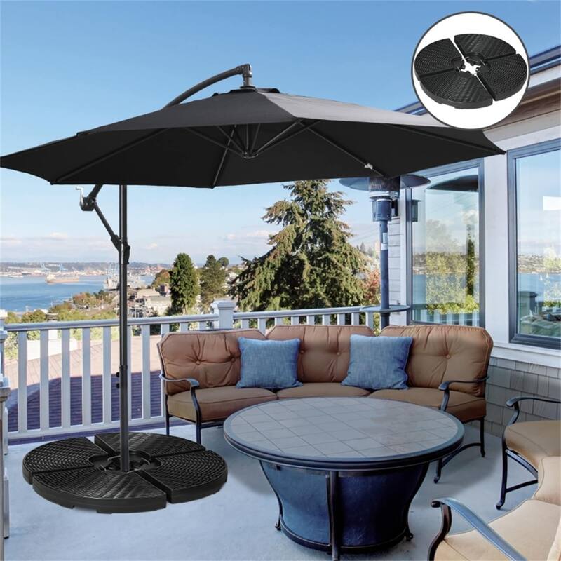 Set of 4 Cantilever Umbrella Base Weights HDPE Outdoor Fillable with Water or Sand for Offset Parasols Black