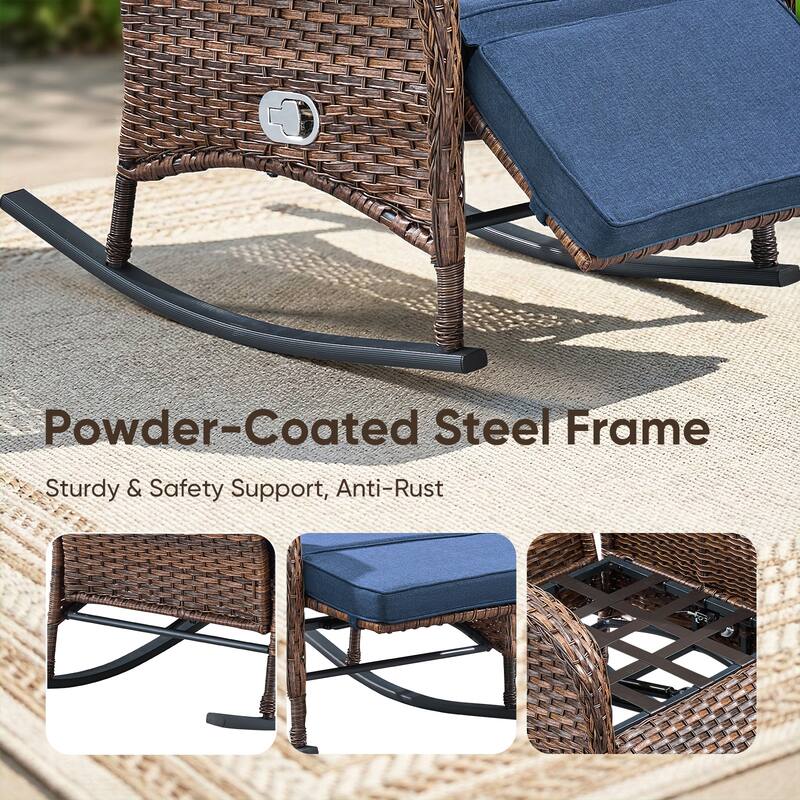 Pocassy Versatile Outdoor Recliner Rocker Chair with Thick Cushion