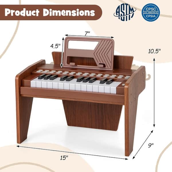 Educational Toy 25 Keys Wooden Piano w/Music Stand