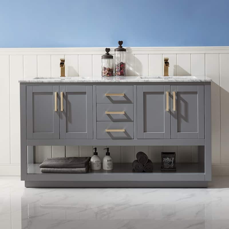 Altair Remi Double Bathroom Vanity Set Carrara White Marble Top