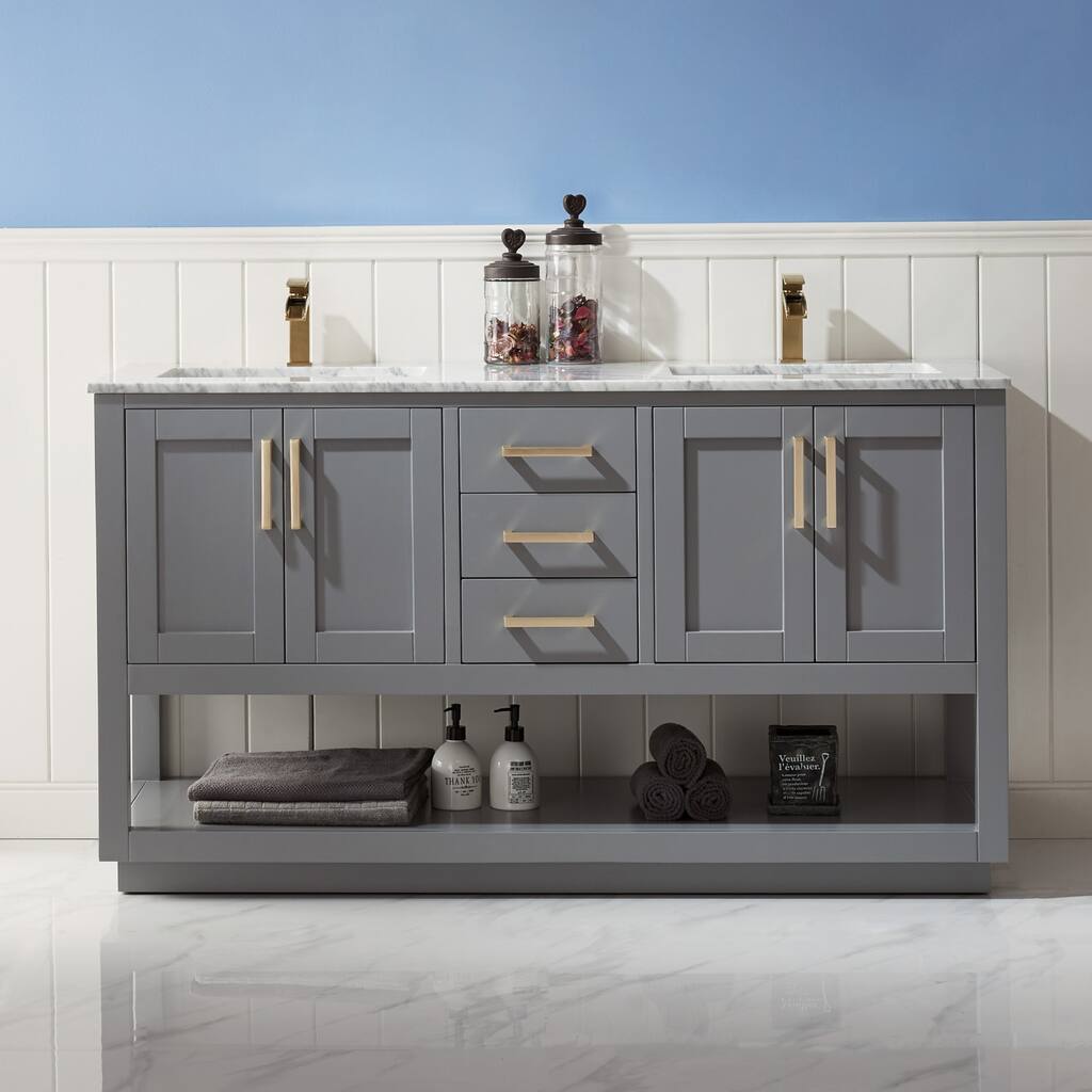 Altair Remi Double Bathroom Vanity Set Carrara White Marble Top