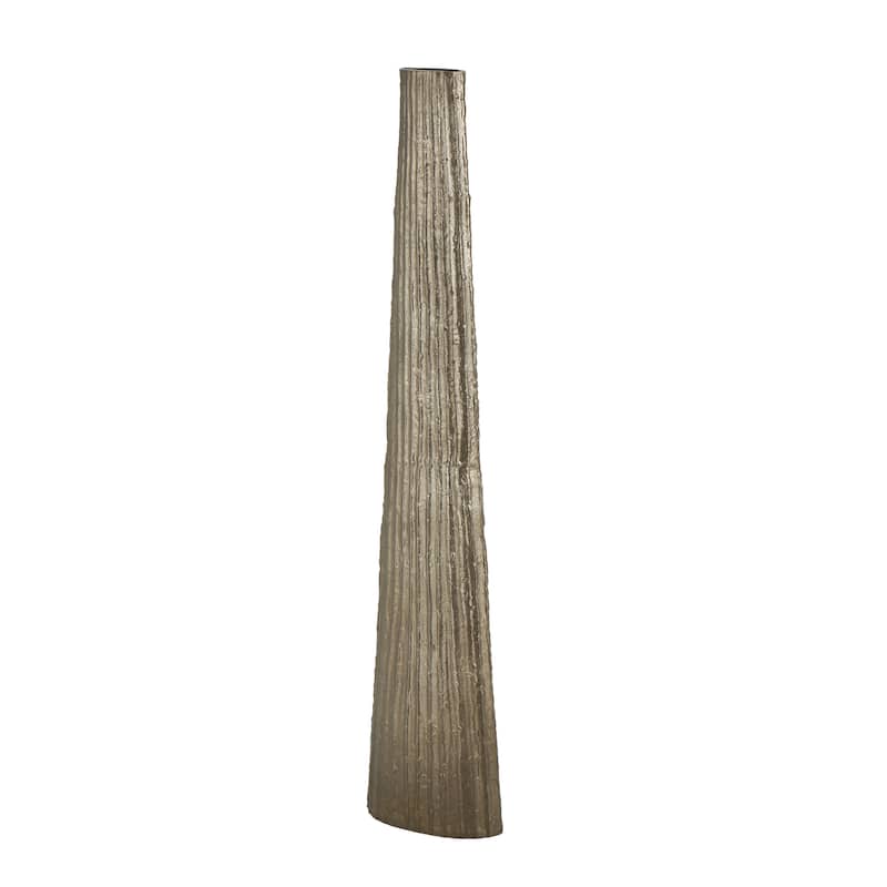 Aluminum Metal Slim Flat Tall Floor Cone Vase with Textured Ridges - Brass - Roche River Decor