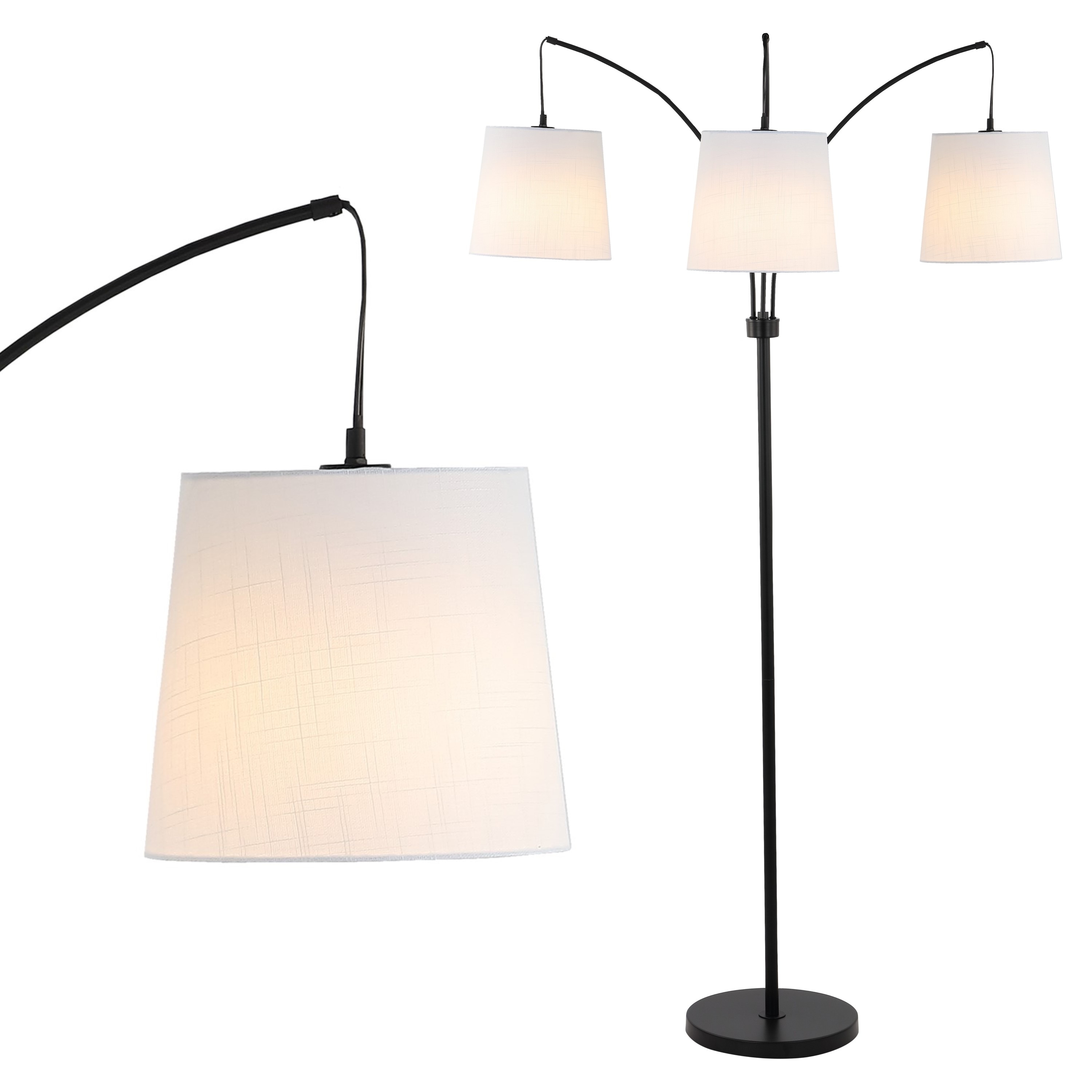 JONATHAN Y Ocata 72.5" 3-Light Mid-Century Modern Head-Adjustable Iron LED Arc Floor Lamp, Black