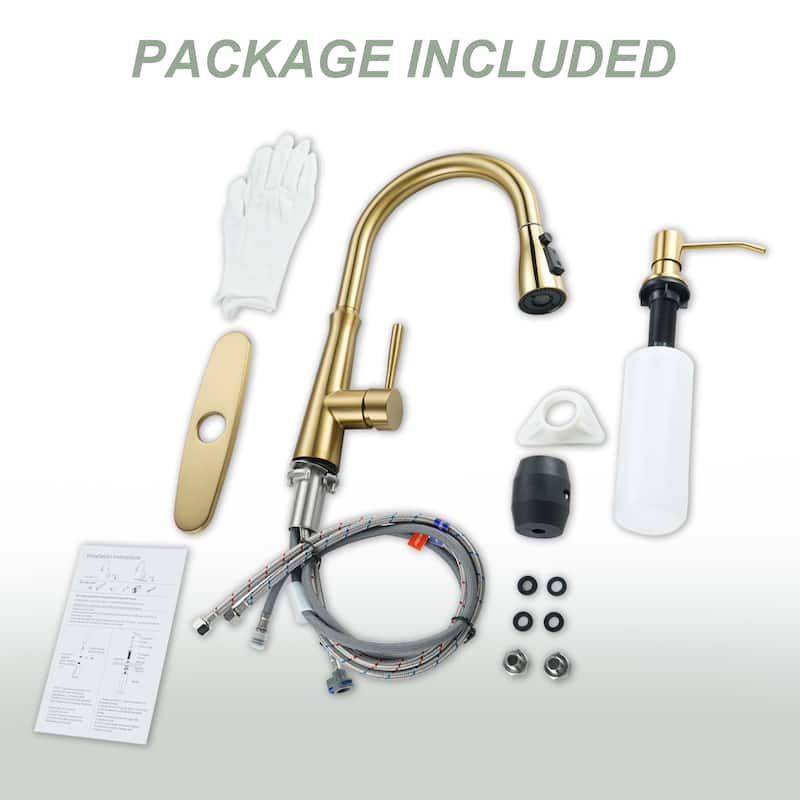 WOWOW Single Handle 3-Mode Pull Out Sprayer Kitchen Faucet