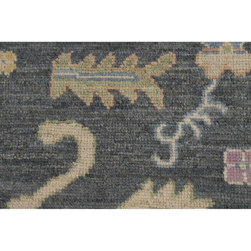 Vegetable Dye Floral Oushak Turkish Rug Hand-Knotted Grey Wool Carpet - 8'10" x 11'9"