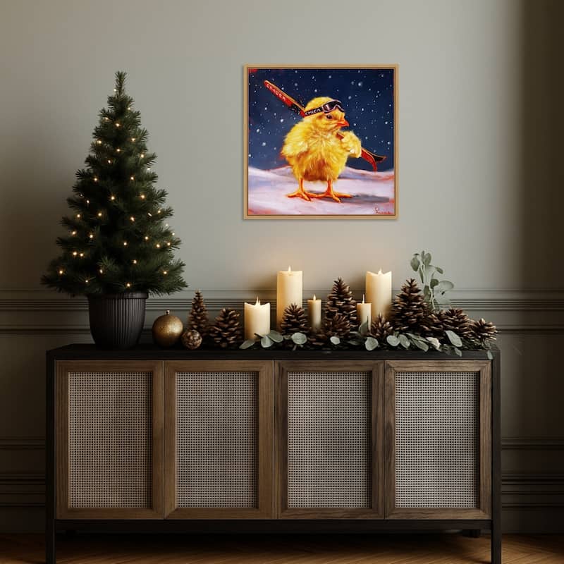 Chick With Sticks by Lucia Heffernan (22 x 22 in.), Framed Canvas Wall Art Print - Sylvie Natural
