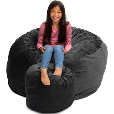 Ultimate Sack 4ft Bean Bag Chair and Footstool, Oversized Lounger, Grey Suede