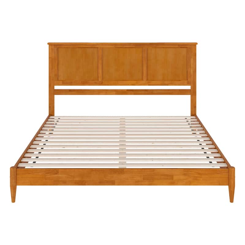 King Size Platform Bed - Solid Wood Low Profile Bed Frame with USB Ports, Modern Bedroom Furniture