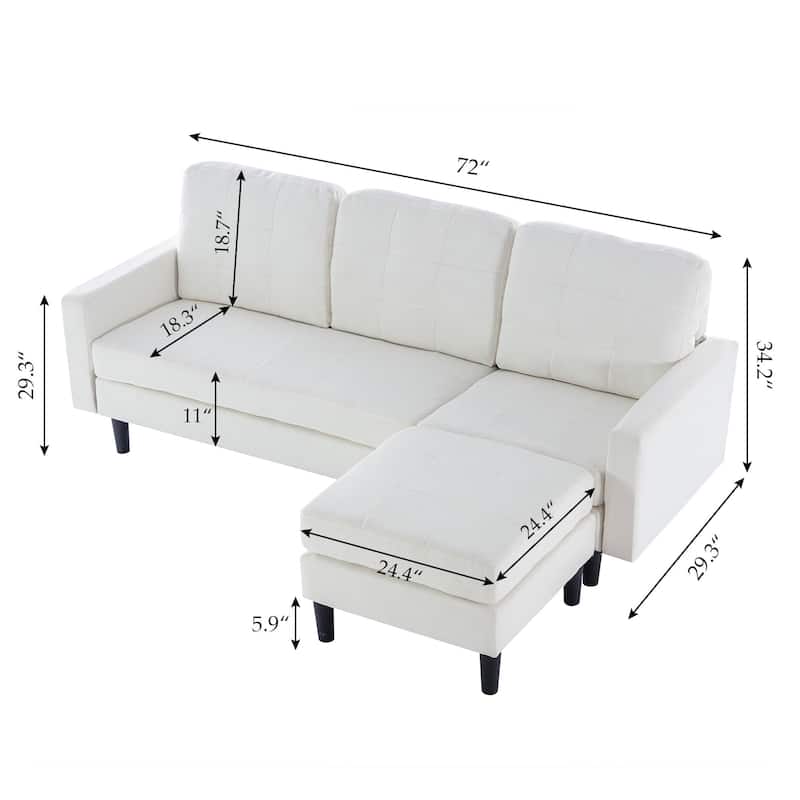 Javlergo Convertible Sectional Sofa, L Shaped Couch with Linen Fabric, Reversible 3-Seater Lounge Couch for Living Room