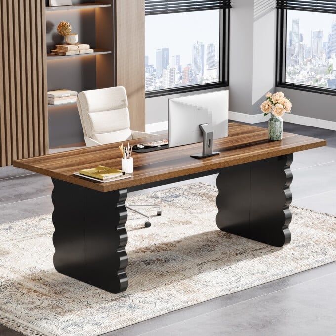 63-Inch Modern Executive Desk, Wooden Office Computer Desk