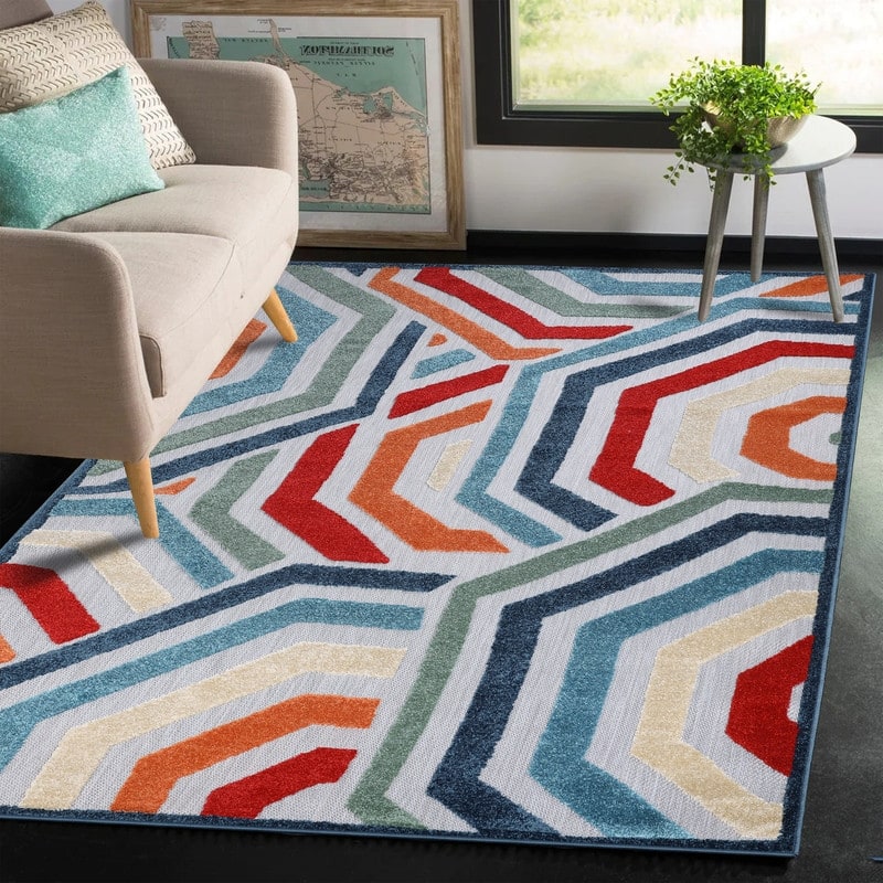 Superior Waimea Coastal Geometric Indoor Outdoor Area Rug