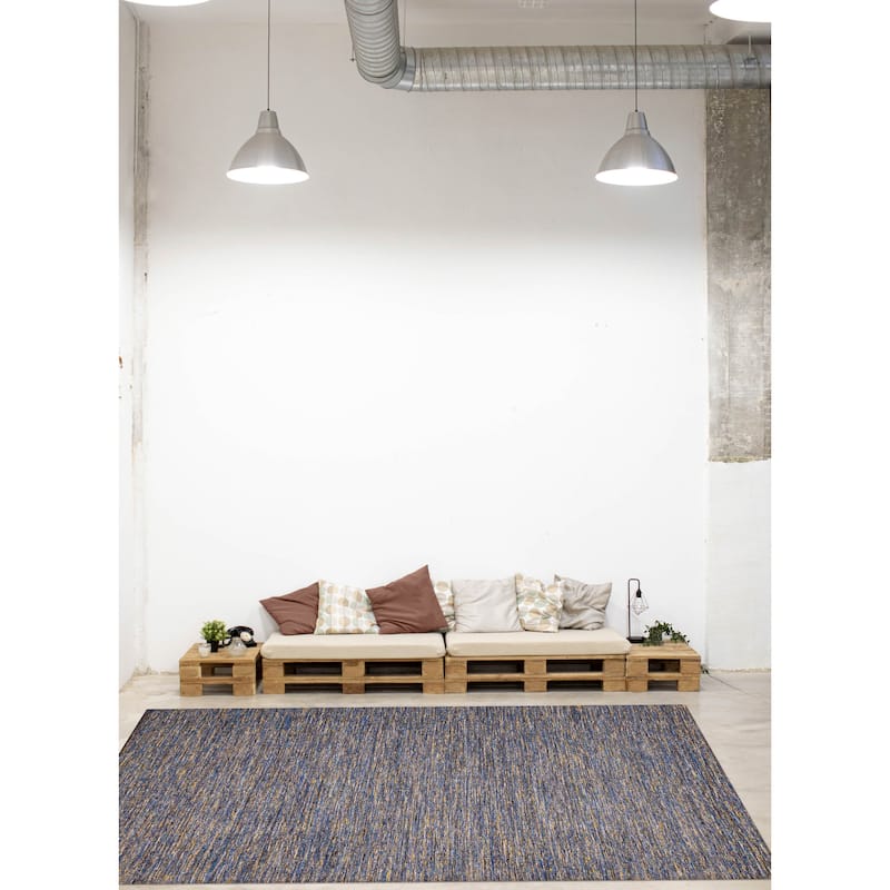 ECARPETGALLERY Flat-Weave Nevada Dark Blue Wool Kilim - 7'10 x 9'10