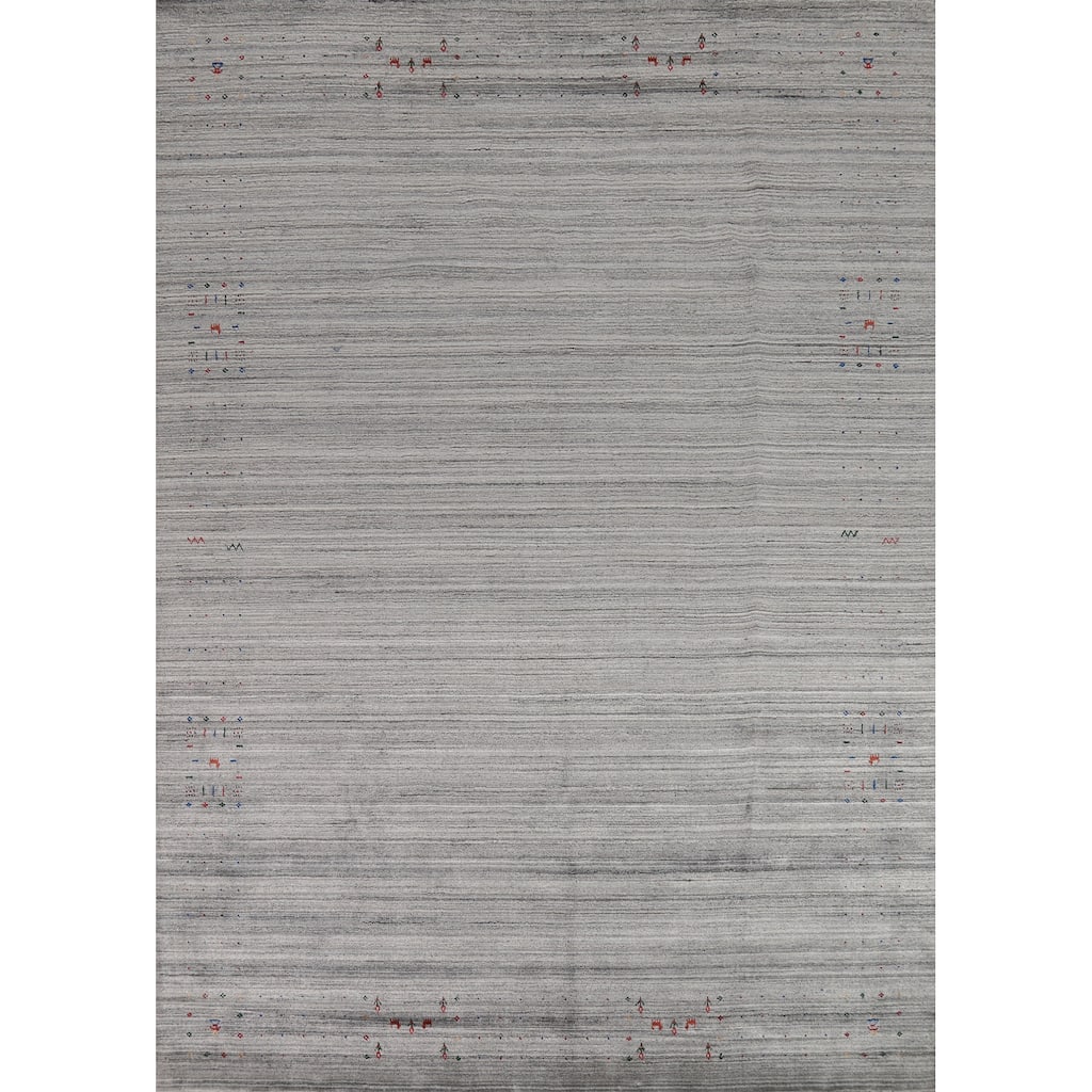 Gabbeh Oriental Area Rug Hand-Knotted Tribal Silk Carpet - 9'5" x 11'10"