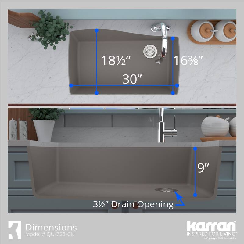 Karran Undermount Quartz Composite 33 in. Single Bowl Kitchen Sink with Accessories