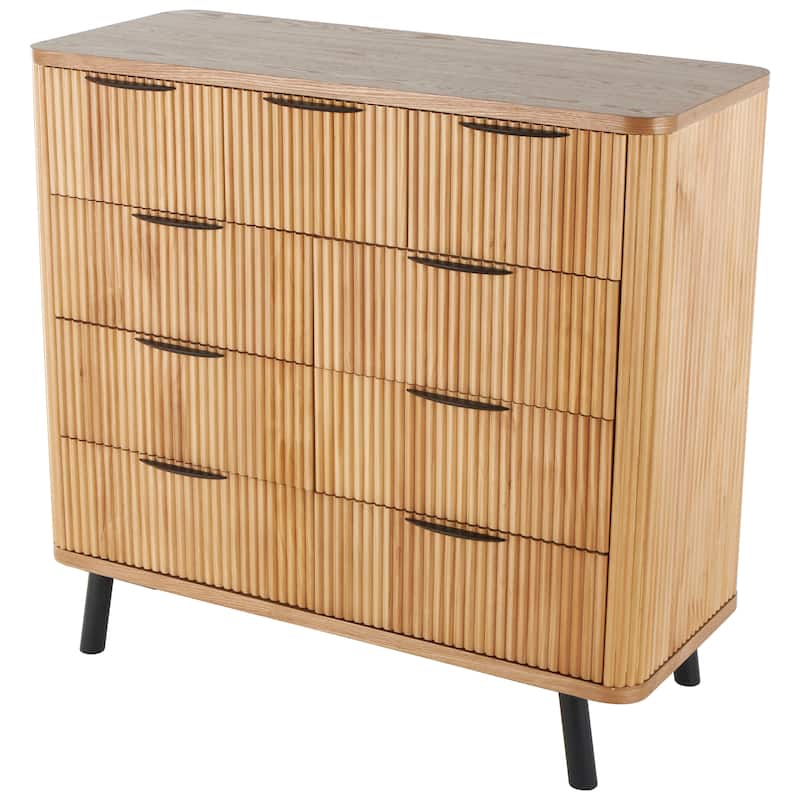 Brown Wood Ribbed 9 Drawer Room Chest