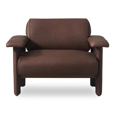 NADAAL STUDIOS Marcellus, Leather Lounge Chair With Piping Details - 40.2"W x32.5"D x29.9"H