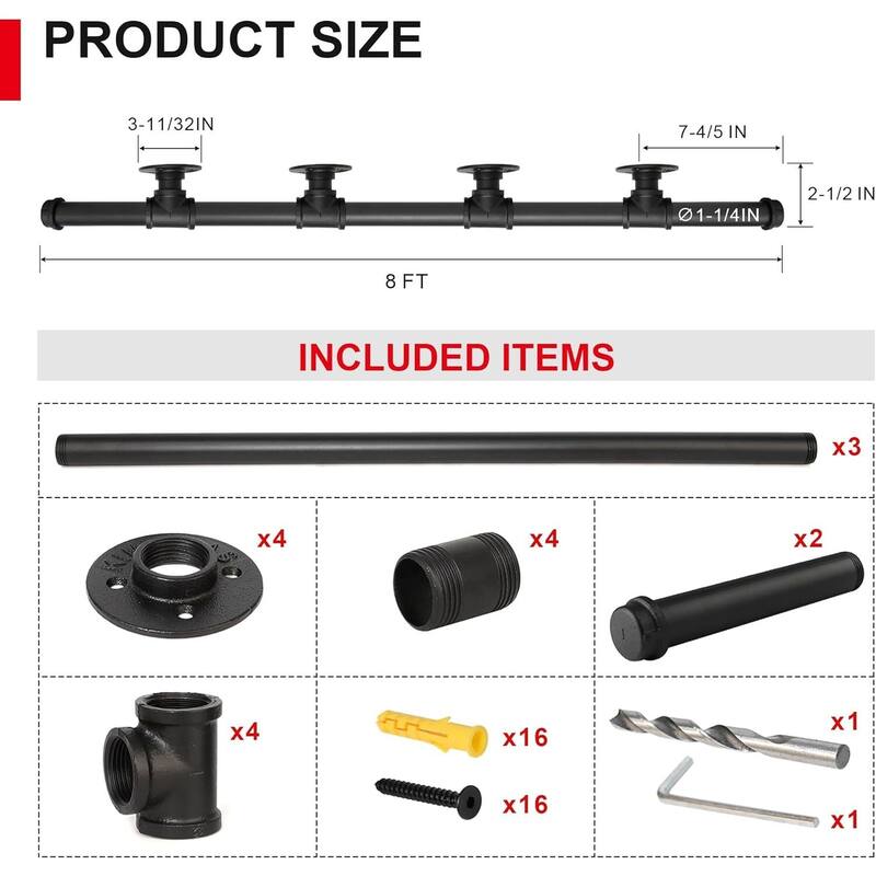 Staircase Handrail Wall Mount Handrail for Indoor Stair, Industrial Pipe Stair Handrails Grab Bar