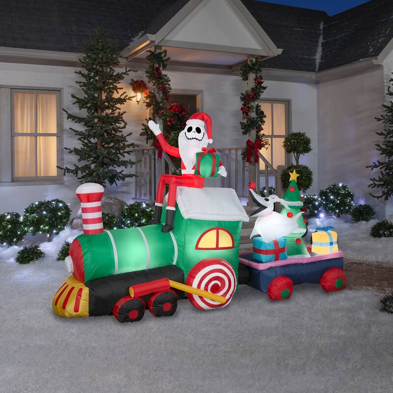 Gemmy Giant Christmas Inflatable Jack Skellington Train Scene, 6 ft Tall