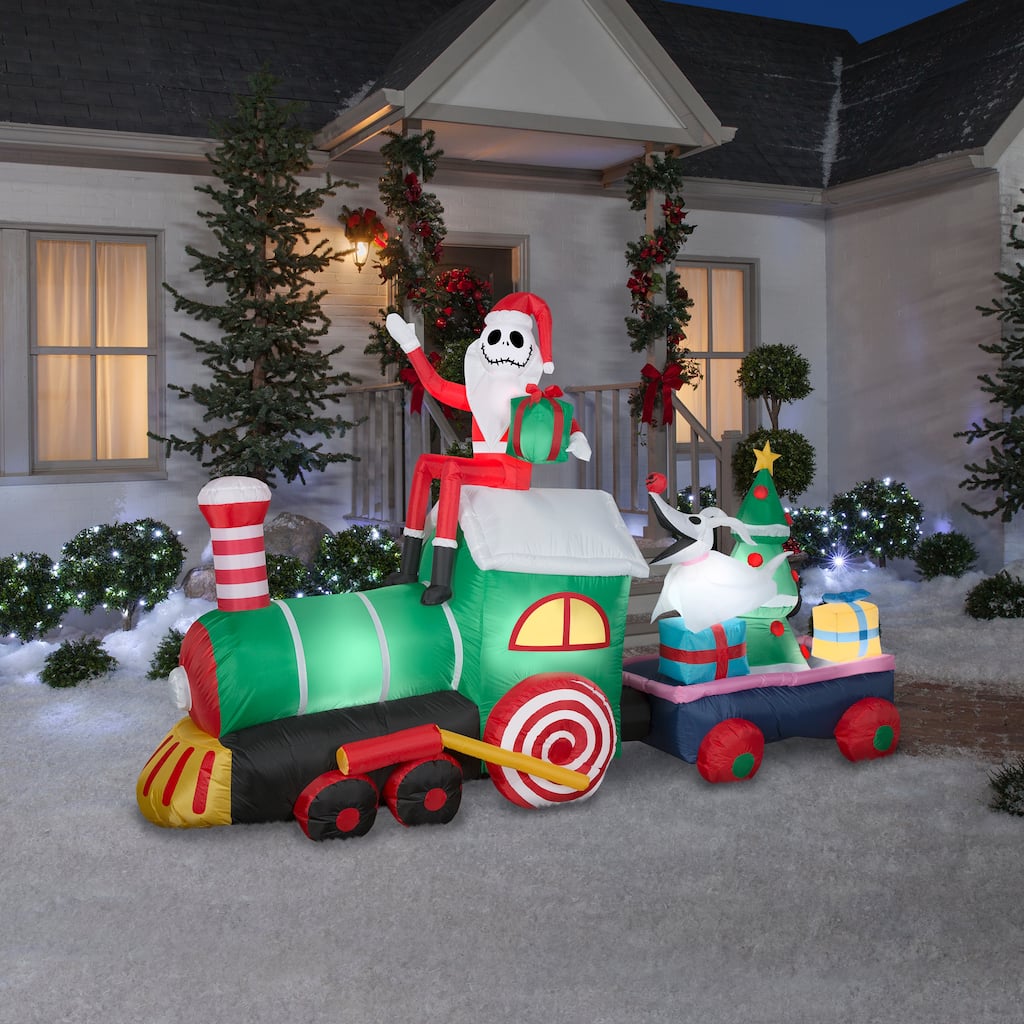 Gemmy Giant Christmas Inflatable Jack Skellington Train Scene, 6 ft Tall