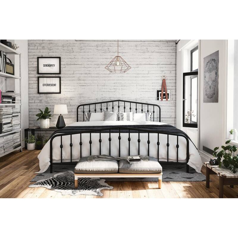 Bushwick Metal Bed, Modern Design, King Size - Black