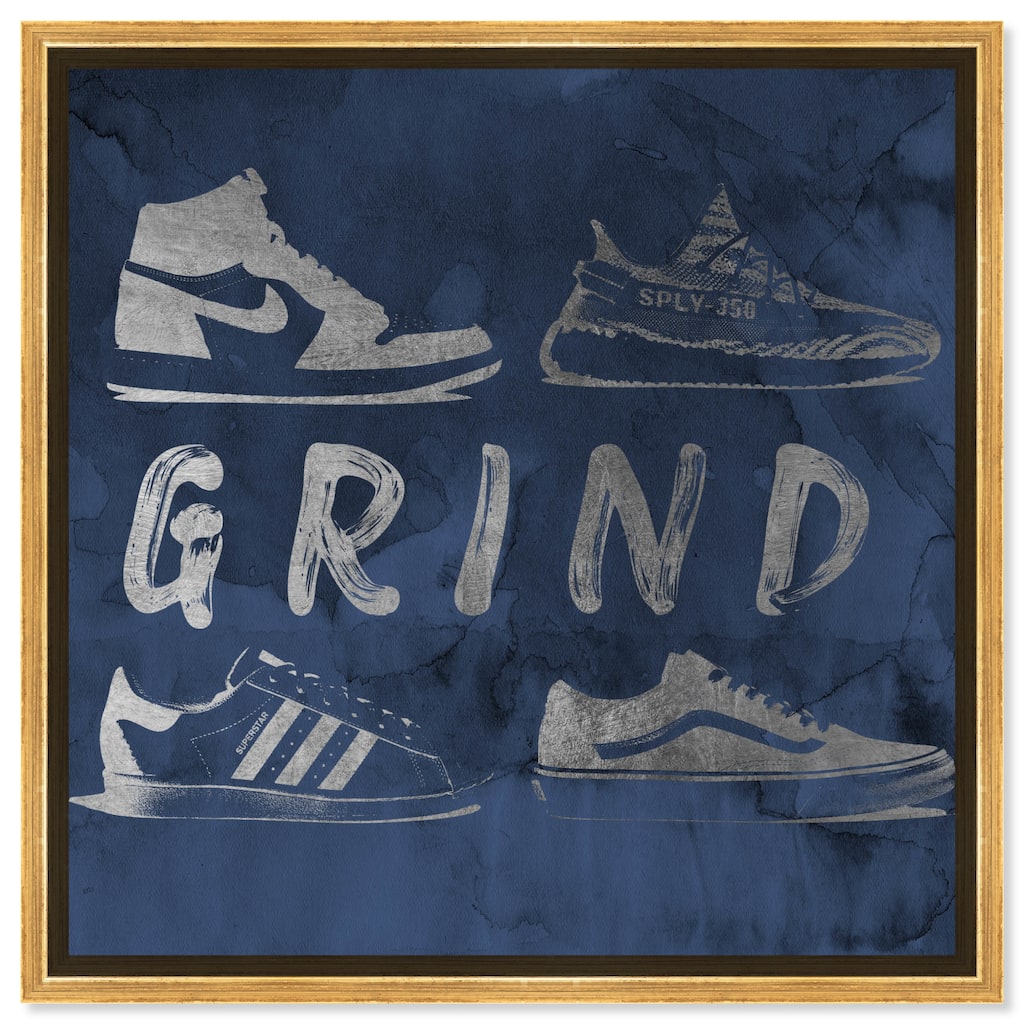 Notoriart Grind Sneakers Navy Framed Sneaker 1 Piece Canvas Wall Art