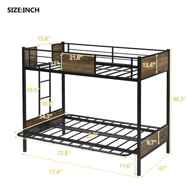 TwinOverFuton Metal Bunk Bed Frame with Guardrails and Ladder Bed