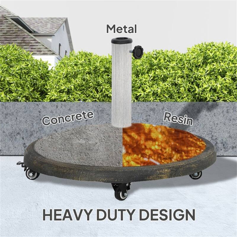 Outdoor Umbrella Base Resin Concrete and Steel Patio Parasol Stand Secure - 21.5" x 15.9" H