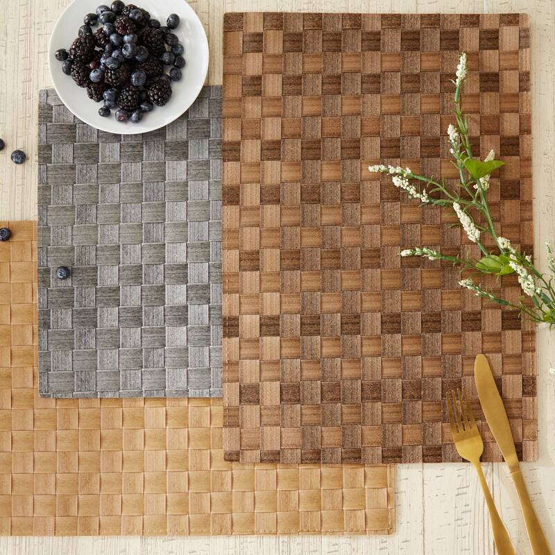 Leather Brown Basketweave Rectangle Woven Placemat (Set of 4)