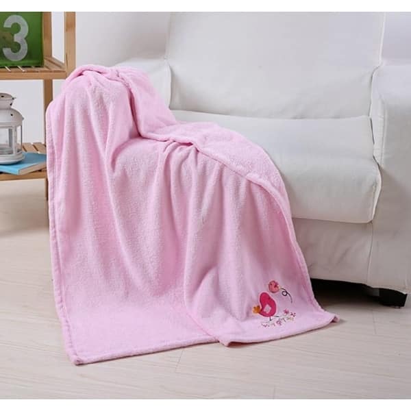 slide 1 of 1, Soft Fuzzy Hypoalergenic Microplush Baby Blanket (40" x 30") - Embroidery Pink Throw